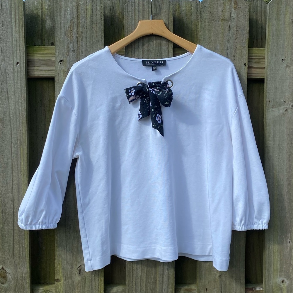 Eloquii Tie Neck 3/4 Sleeve Blouse